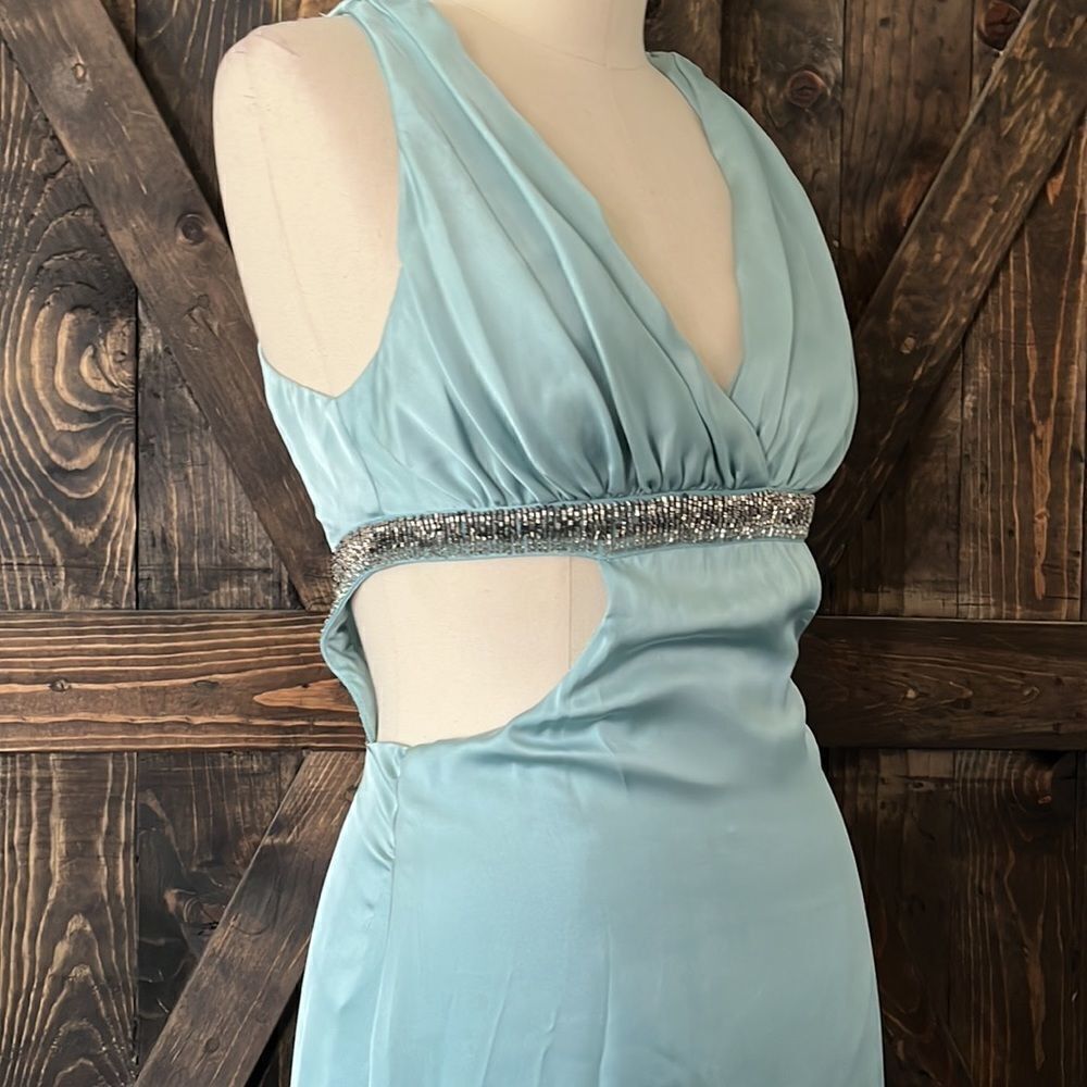 BCBGeneration embellished cut out waist satin mint gown dress Sz-4